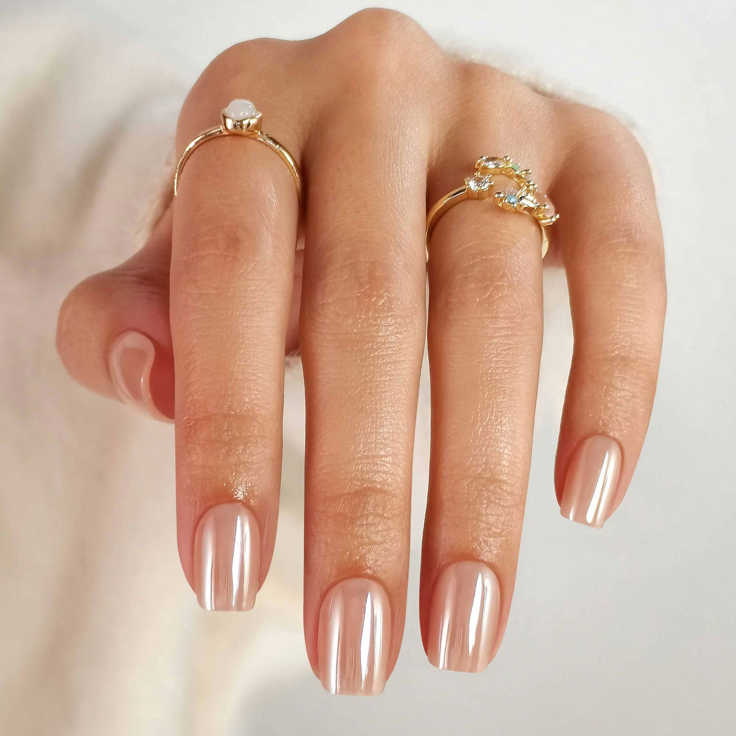 Glazed Aurora Beige Nude Square Nails