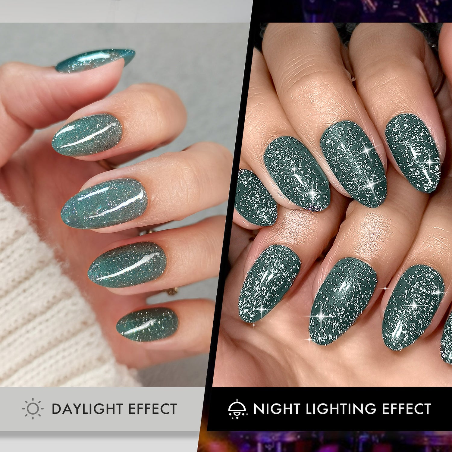 Glitter Dark Green Soft Gel Nails