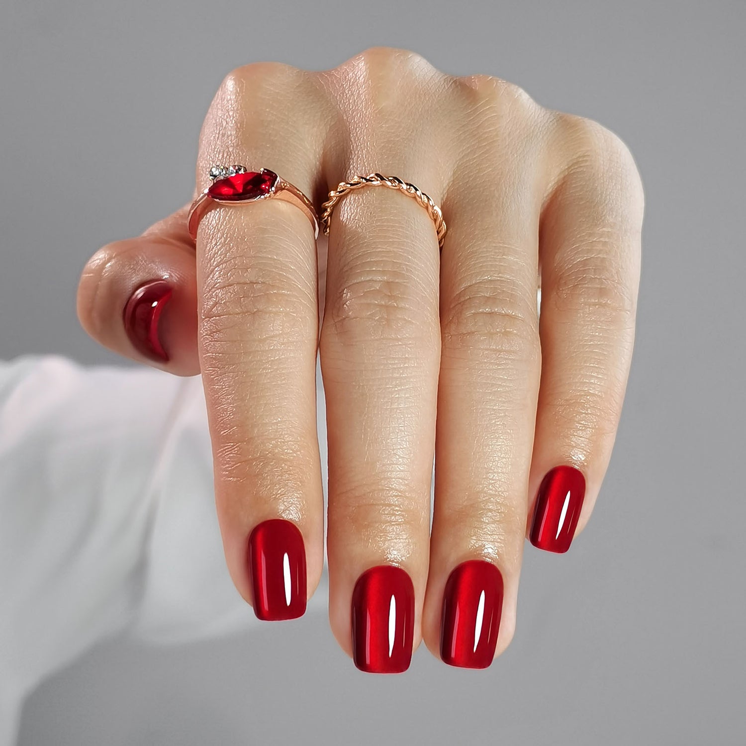 Red Cat Eye Short Square Nails Kit