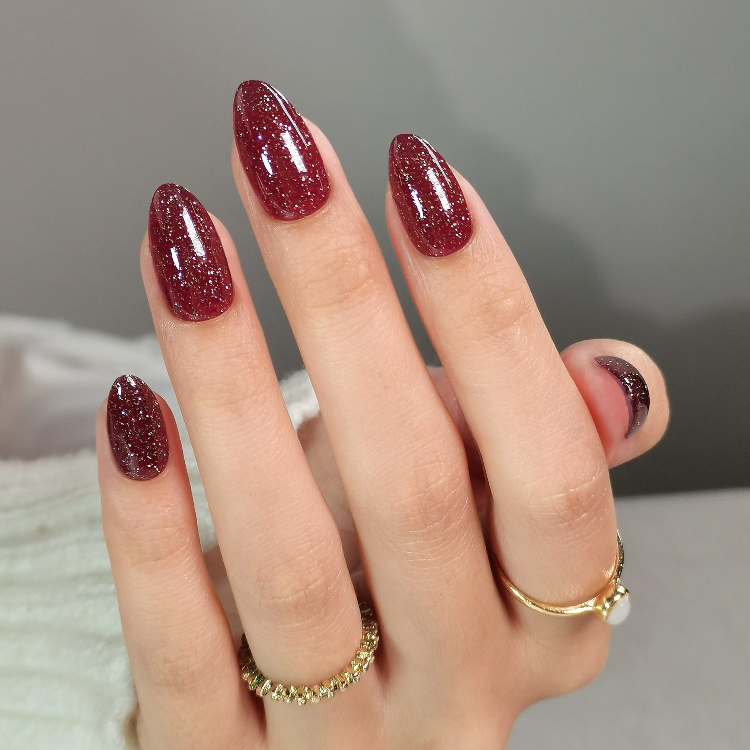 Glitter Wine Red Soft Gel Nails