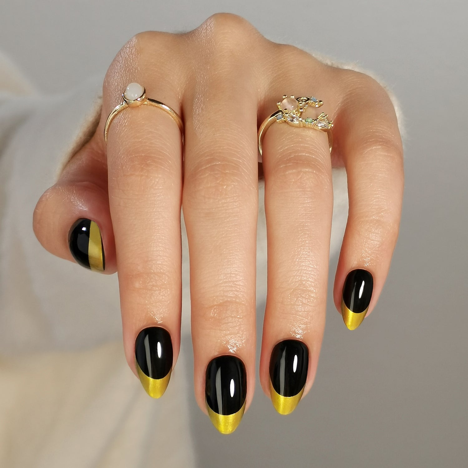 Black and Gold French Tip Press-On Nails