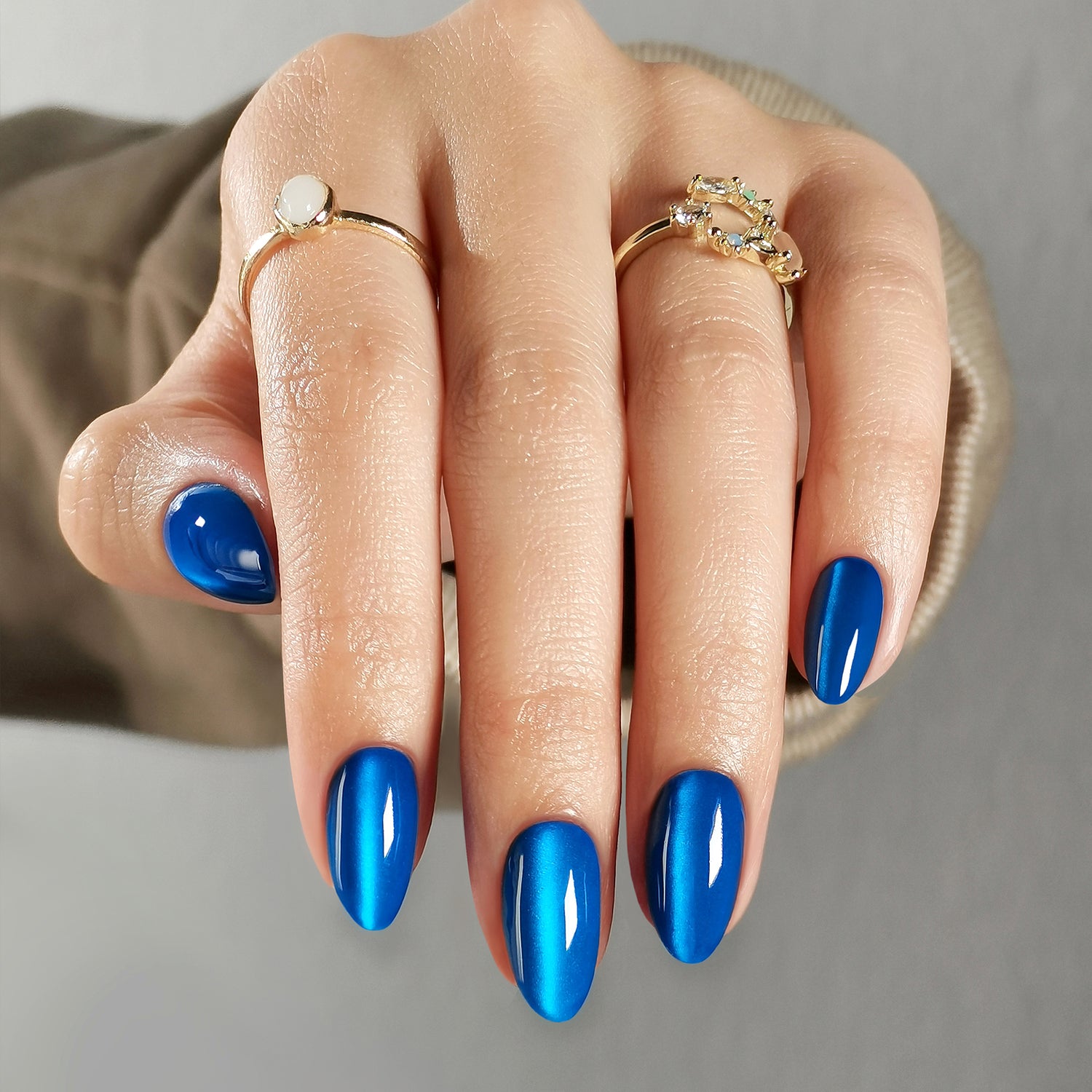 Klein Blue Cat Eye Almond Nails