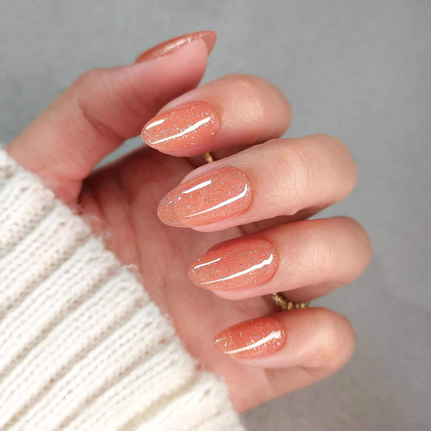 Glitter Orange Soft Gel Nails Almond