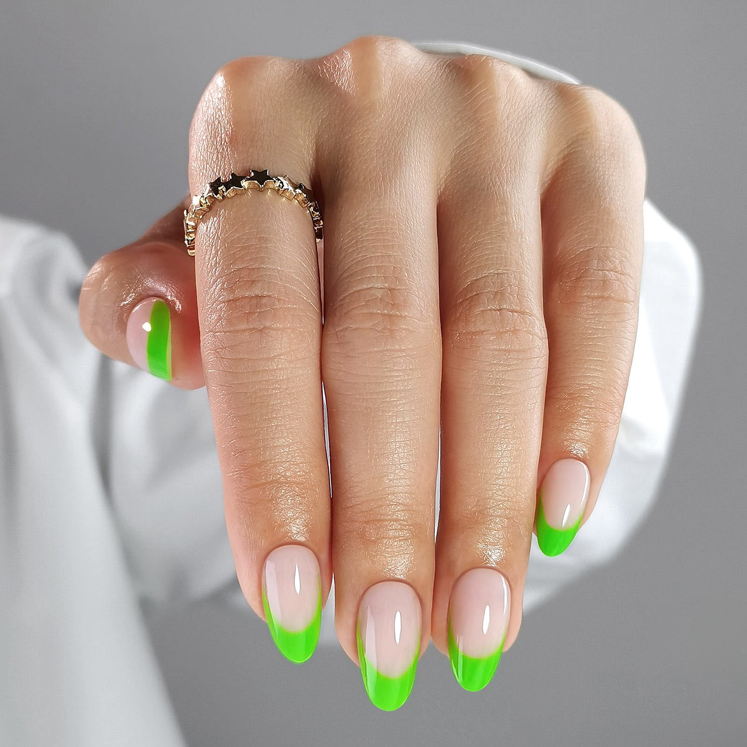 French Green Tips Short Almond Nails