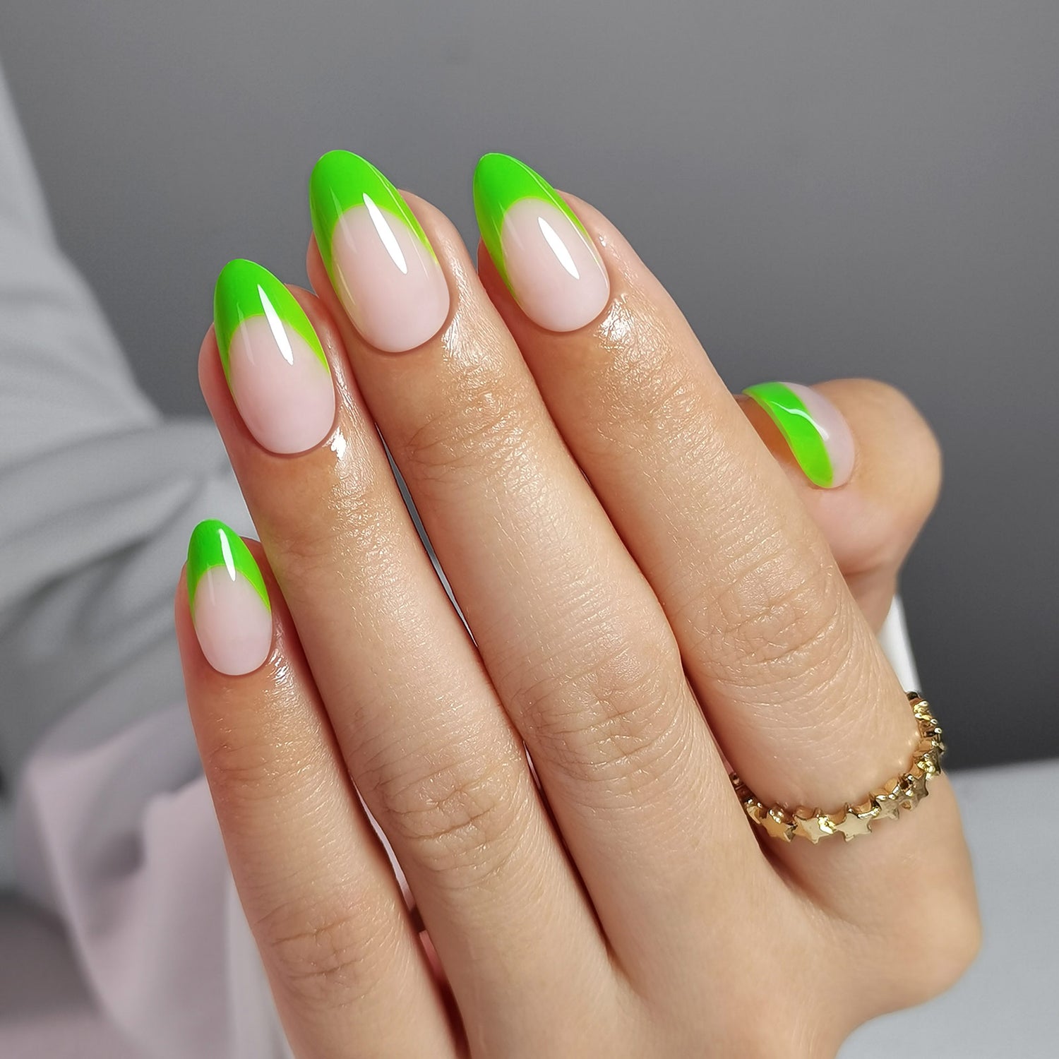 French Green Tips Short Almond Nails