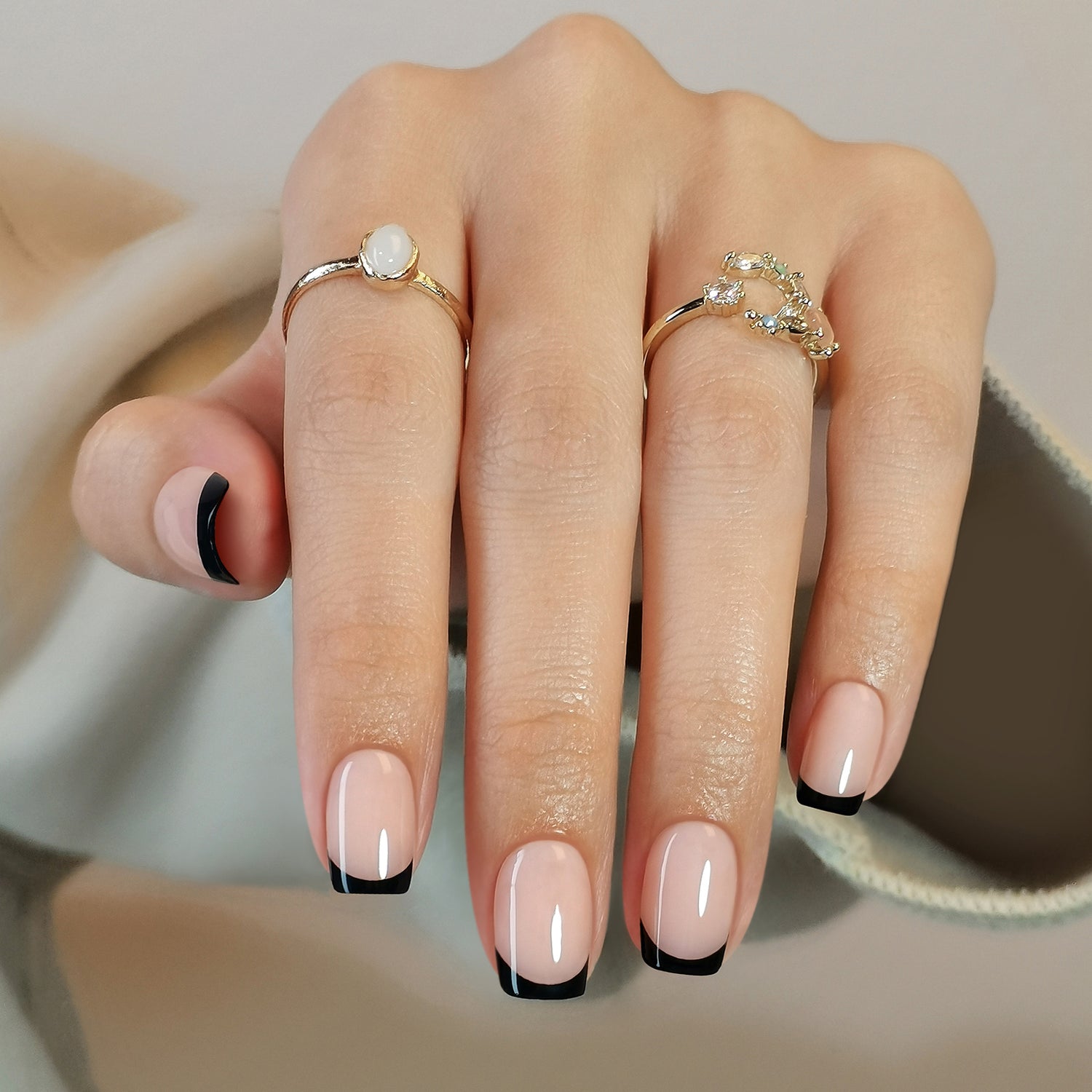 French Black Tips Short Square Nails