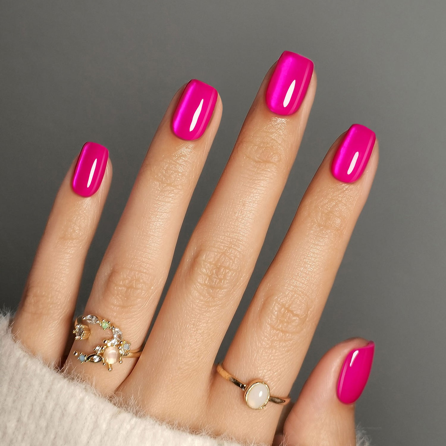 Cat Eye Hot Pink Soft Gel Nails